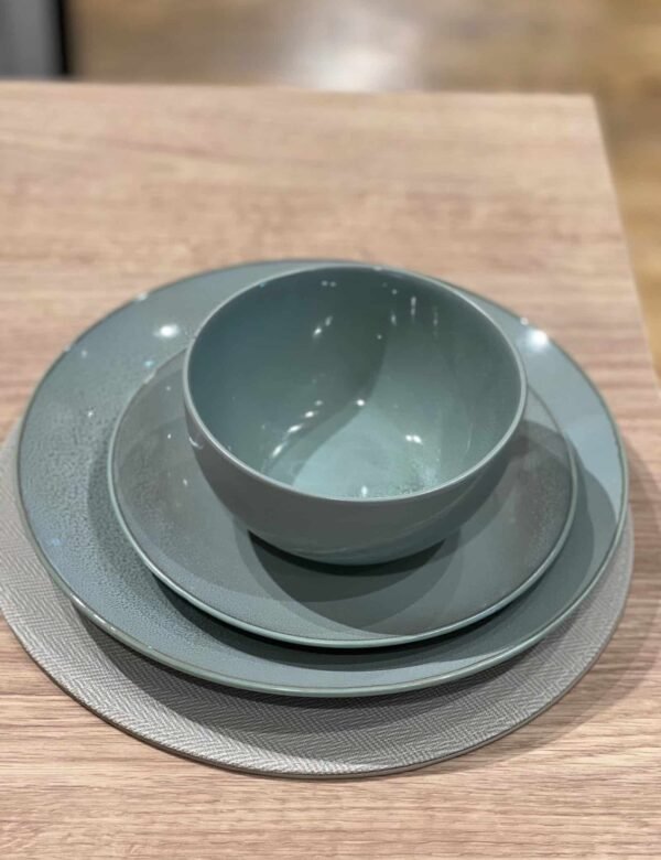 Karmaindika_ Turquoise Grey Ceramic Stoneware Plates and Bowl